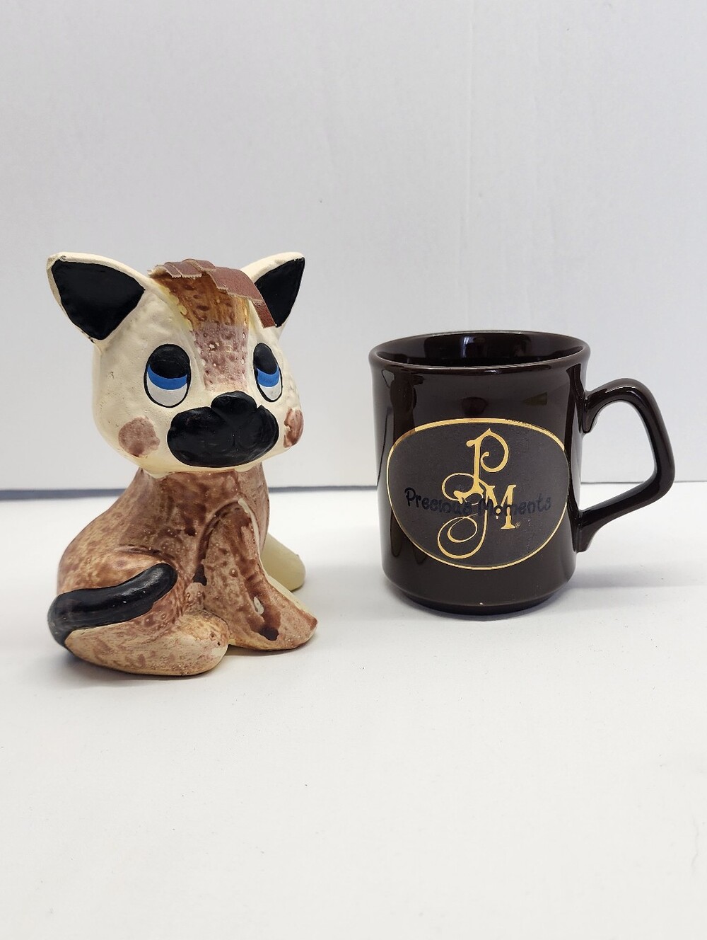 2pc Mid-century Vintage Ceramic Puppy Figurine & Precious Moments Mug